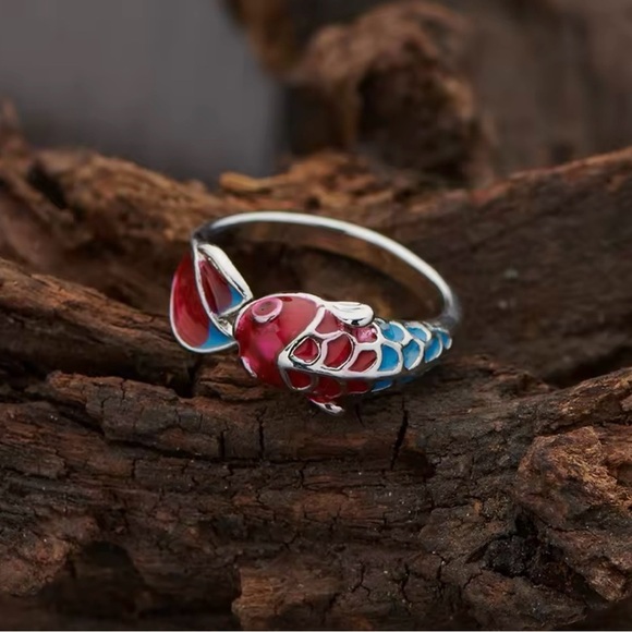 Koi Fish Red and Blue Ring open ring size 6 ,7 - Picture 2 of 5